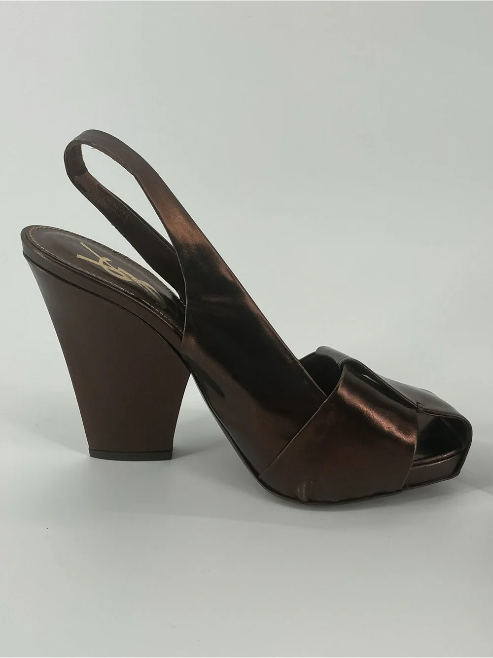 Yves Saint Laurent YSL Bronze Metallic Leather Slingback Heels 38.5